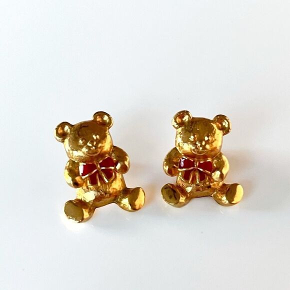 Avon Gold Teddy Bear Jacket Earrings - Picture 2 of 5